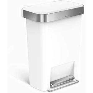 simplehuman 45 Liter / 12 Gallon Rectangular Kitchen Step Trash Can with Soft-Close Lid, White Plastic