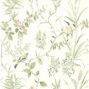NuWallpaper Sage Songbird Peel and Stick Wallpaper, Sage Botanical Songbird Removable Contact Paper for Walls, Self Adhesive Wall Covering for Bedroom Living Room Accent Wall