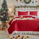 Christmas Quilt Set Ruffled Quilt Set King Size - 3 Pieces Red Shabby Chic Farmhouse with White Ruffle Bedding Holiday Style Oversized Bedspread with Shams for New Year (King-96*108)