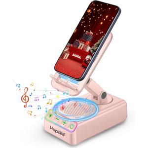 2026 Gifts for Mom Dad, Adjustable Cell Phone Stand with Wireless Induction Bluetooth Speaker, HD Surround Sound & RGB Rhythm Lights, Foldable Portable Stand for Desk, Kitchen Counter, Home Office