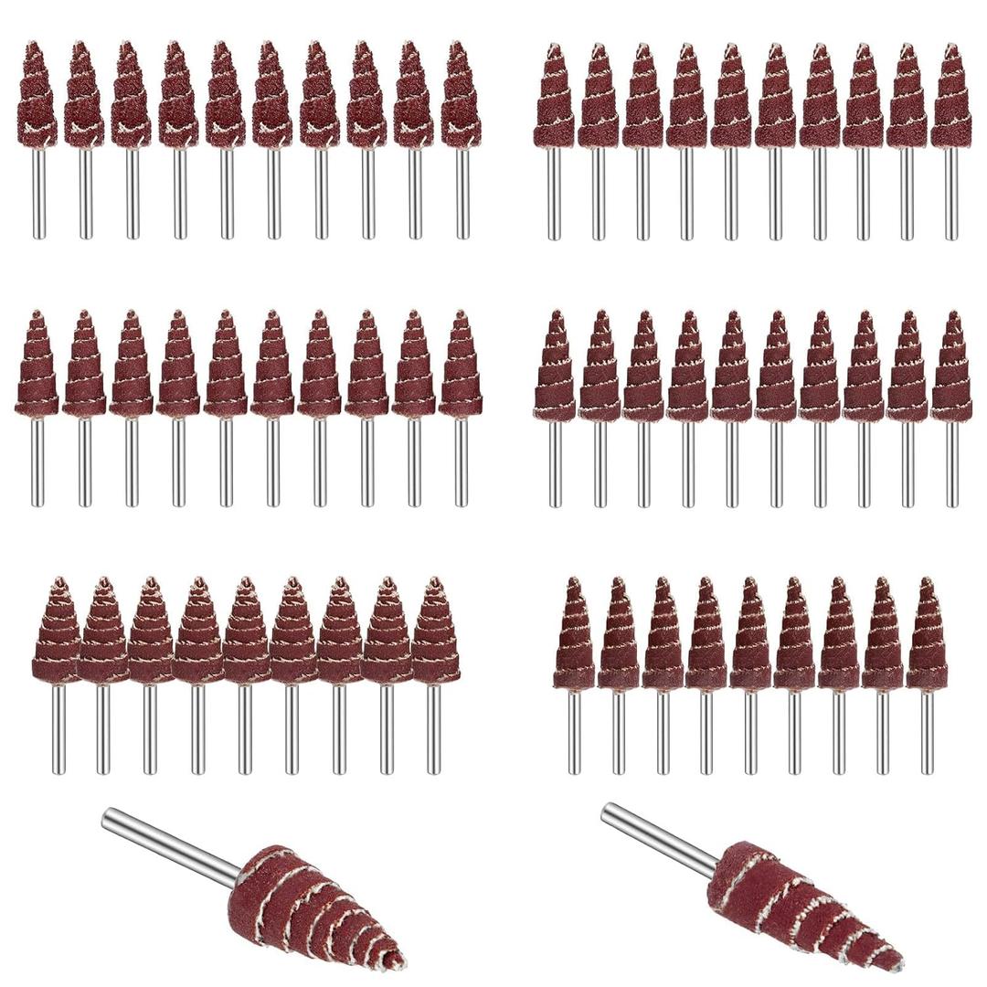 TSV 60Pcs Cone Shape Abrasive Flap Wheels, 1/8" Round Shank Flap Wheel Sander for Drill, 80/120/240/320/400/600 Grits Sandpaper Grinding Head for Groove, Corner Polishing