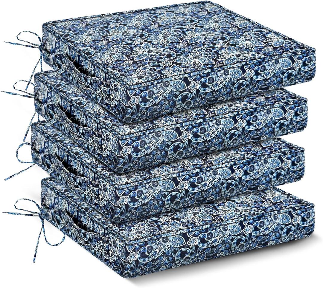 IPYNBAP Outdoor Chair Cushions Set of 4,Waterproof Outdoor Seat Cushions for Patio Furniture,Patio Chair Cushion with Handle and Ties, Out Door Chair Pads,17" x 16" x 2", Green Paisley