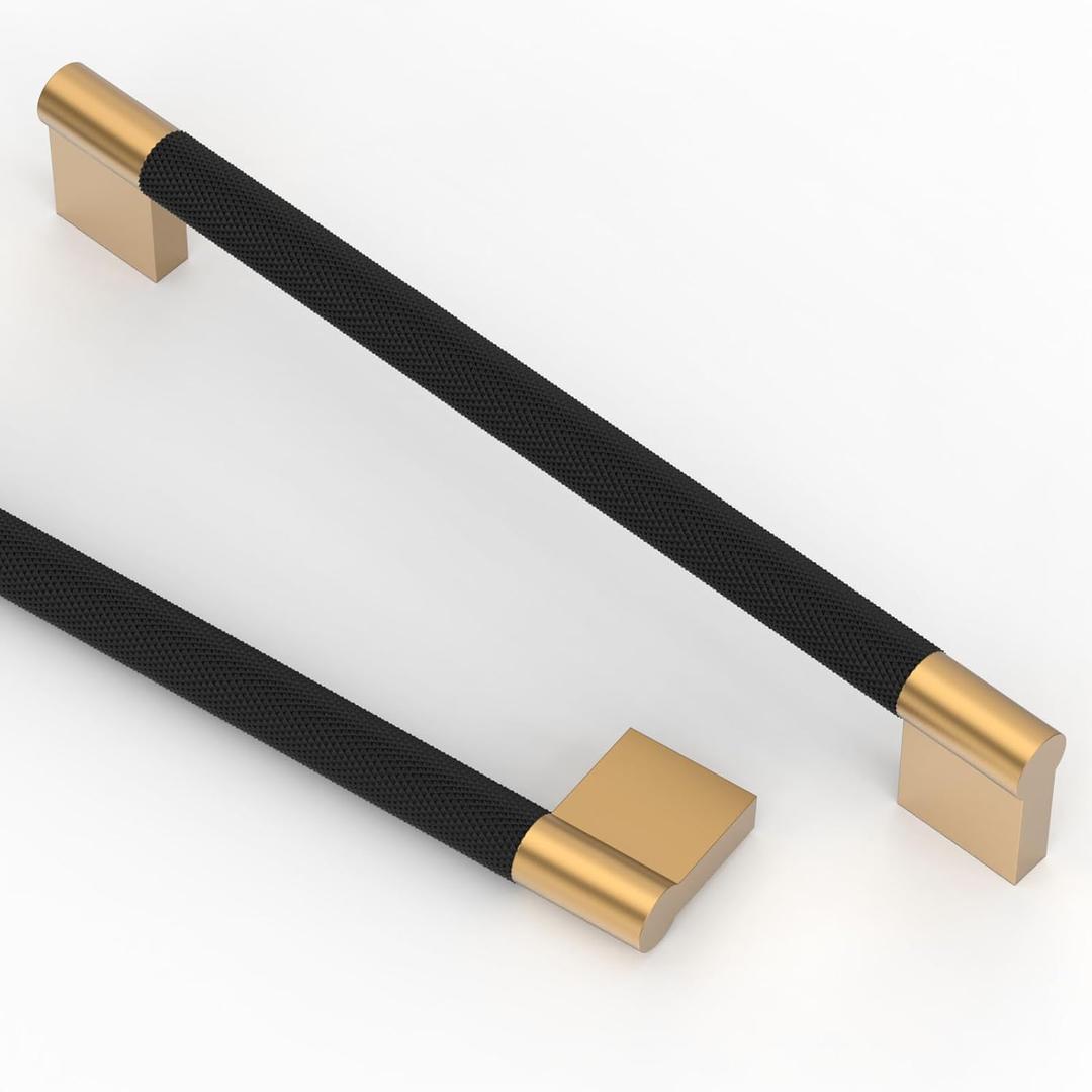Asidrama 10 Pack 7.5 Inch(192mm) Matte Black and Champagne Bronze Knurled Kitchen Cabinet Handles, Cabinet Pulls Kitchen Cabinet Hardware for Cupboard Drawer Pulls