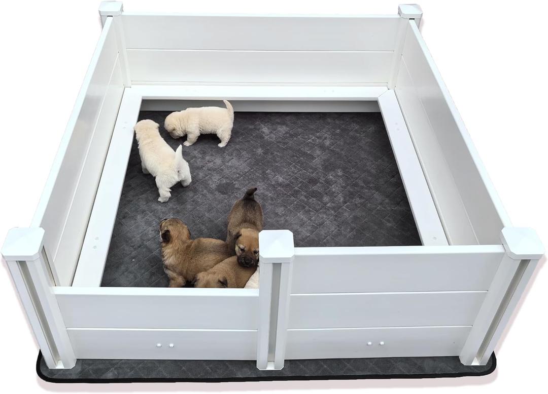 Whelping Box for Dogs,48 * 48 * 18in,with Pig Rails and Washable Pee Pad,for Small and Large Breed Puppies (Whelping Box with Pad)