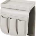 Couch Remote Caddy Control Holder Sofa Synthetic PU Leather Organizer with Detachable Tray for Recliner Chair Armrests with 4 Slots - 1 Large Pockets and 3 Small Pockets (Grey) (Gray)