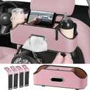 Car Rear Backseat Extra Multifunctional Drink Cup Holder Organizers with Tissue Storage Box Organizer & Hooks for Car Seat Back, Pink