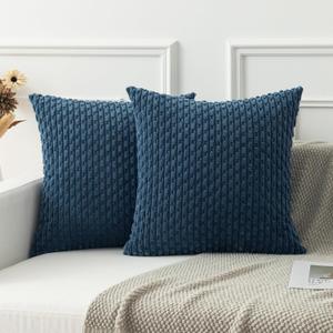 Kevin Textile Euro Sham Pillow Covers 28x28 Inch 2 Packs Soft Boho Striped Corduroy Decorative Throw Pillows for Living Room Couch Bed Sofa Rustic Farmhouse Home Decor 71x71cm Blue