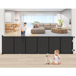 Upgrade 150 inch Retractable Baby Gates, EZIGO Extra Wide Baby Gate for Large Opening Extra Long Mesh Gate for Kids or Pet Dog Gate Child Safety Gate for Stairs Hallways Doorway Indoor Outdoor, Black