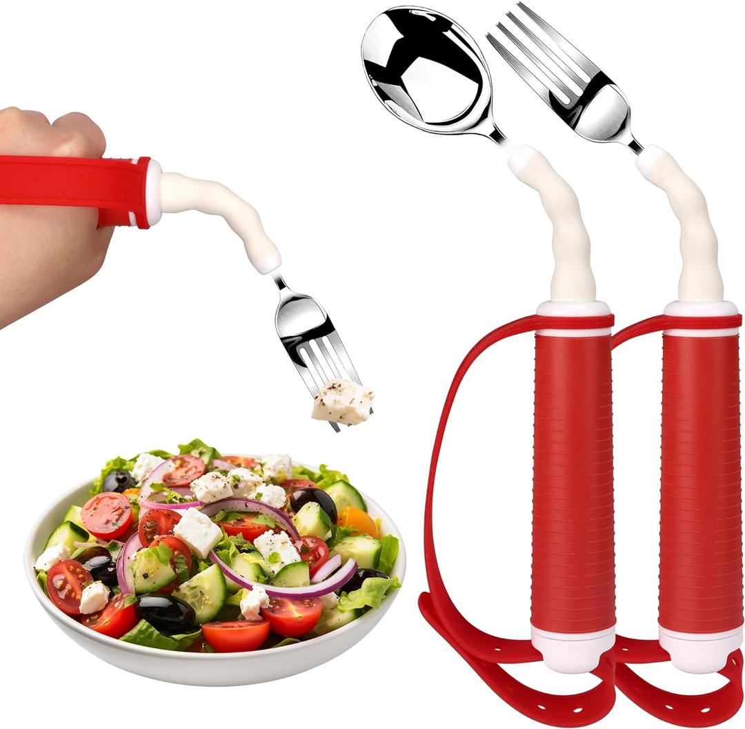 Adaptive Utensils for Disability Gadgets Swivel Fork Spoon Easy Grip Safe Stainless Steel,for Hand Tremors Parkinson's patients, 360 Rotatable Alzheimers Handicap accessories for daily living Elderly