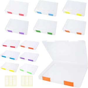12 Pcs Clear A4 A5 File Box Document Plastic Storage Box with 48 Labels File Holder Organizer Paper Plastic Case Magazine Protector with Buckle Office School Supplies (Multicolor)