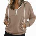 ZAFUL Womens Hoodies Half Zip Up 2025 Fall Fashion Hooded Sweatshirts with Zipper Pockets Contrast Pullover Workout Clothes (Pink, M)