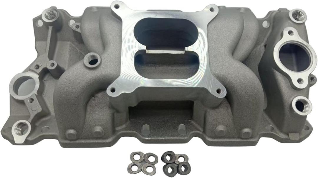 1 PC SHLPDFM Natural aluminum Intake Manifold Dual Plane Intake Manifold Compatible with 1957-1995 SBC Small Block Chevy 350 400 Idle-5500RPM Manifold