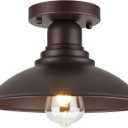 GOLDHILL 10.5" Oil Rubbed Bronze Semi Flush Mount Ceiling Light, Rust-Resistant Powder Coated Metal Barn Fixture for Kitchen, Covered Porch & Patio, Damp Rated