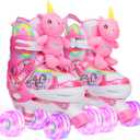 Dino Kids Toddler Roller Skates for Boys Girls,WESKIFAN Dinosaur Quad Skating Shoes with Shiny Light up Wheels&Adjustable Sizes Beginners rollerskates for Birthday Xmas Gifts (X-Small-Toddler(7C~10C), Doll-Pinkl)