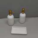 Gold Soap Dispenser Set, Glass Soap Dispenser with Stainless Steel Pump, Perfect for Modern Kitchen Counter Decor. (Gold)