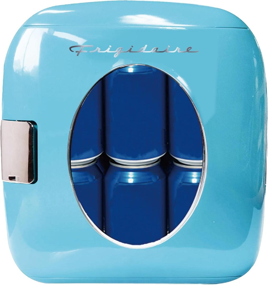 Frigidaire Retro Mini Portable Compact Personal Fridge, 9 Liter Capacity Chills 12 Cans, 100% Freon-Free & Eco Friendly, Includes Plugs for Home Outlet & 12V Car Charger - Blue