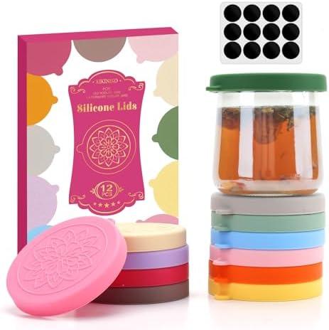 oui yogurt jar lids - 12 pack Silicone oui lids for 5 oz Oui Yogurt Glass Jars,with Oui Yogurt Bottle Label, Leakproof and Food Preservation(Excluding jar)