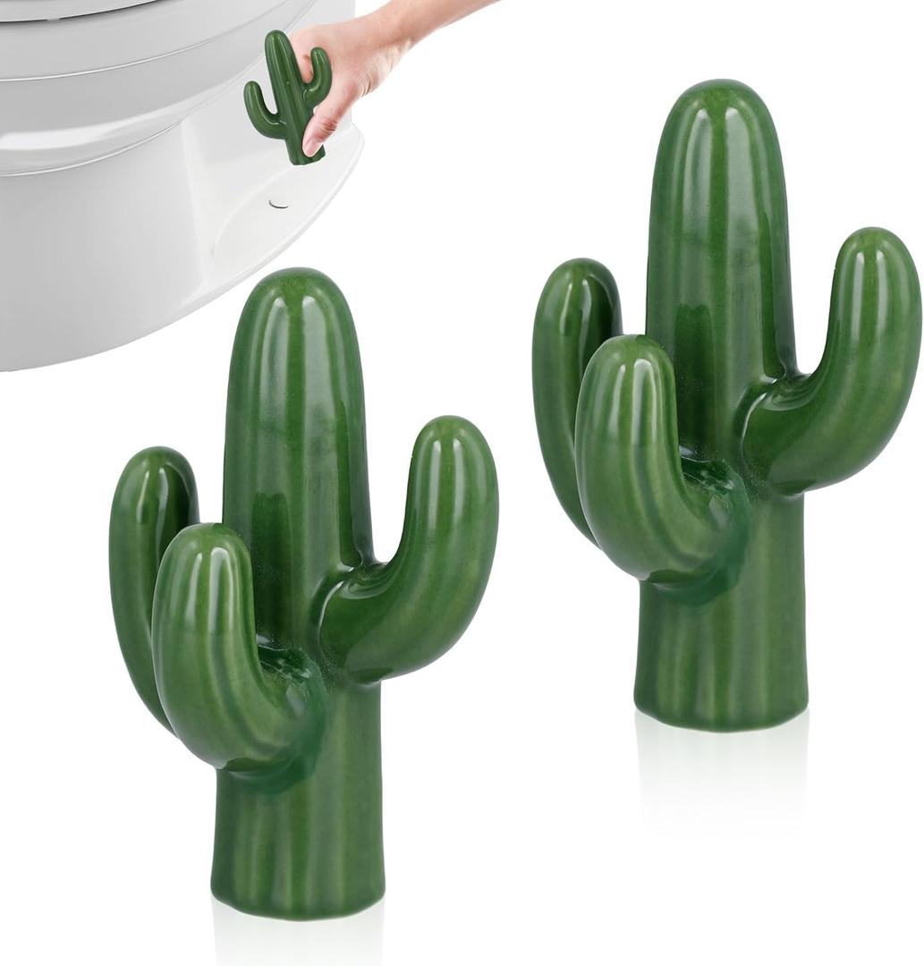 2pcs Toilet Bolt Caps, Ceramic Cute Cactus Covers Toilet Bolts Toilet Bolt Covers Easy installation Toilet Bowl Caps Set for Bathroom Decor