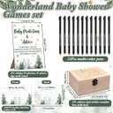 Thyle 134 Pcs Baby It's Cold Outside Shower Games Woodland Winter Baby Shower Games Prediction Advice Cards with 12 Color Pens Keepsake Box for Boys and Girls Winter Neutral Party(Green,Tree)