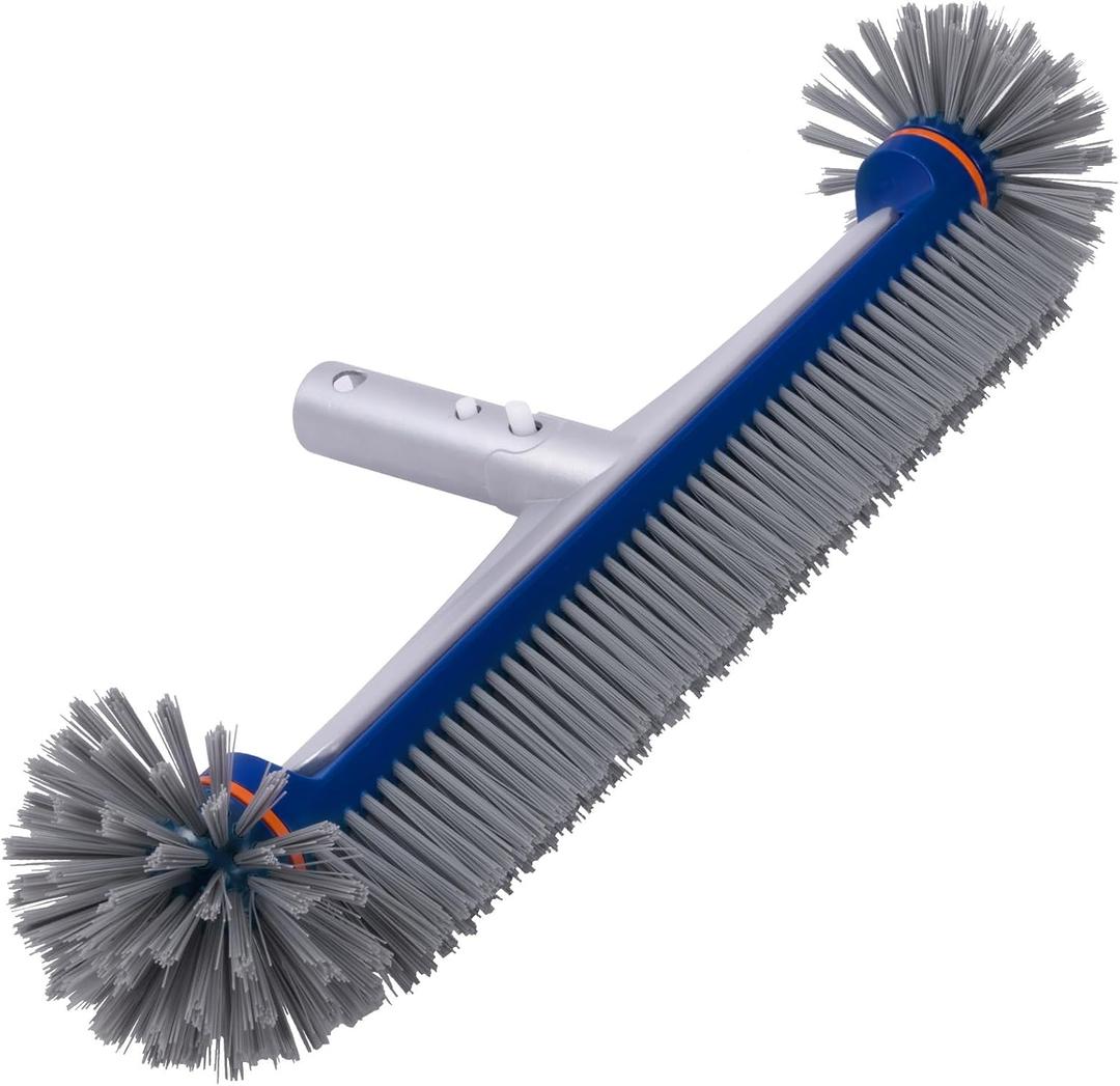 POOLAZA 360 Degree Pool Brush - Heavy Duty 17.5" Pool Brush Head for inground Pools/Above Ground Pools, Spa, Hot Tub, Premium Bristle & Aluminum Handle for Standard Pool Pole