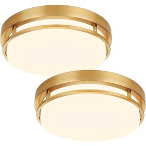 Xbuyee 2Pack LED Flush Mount Ceiling Light Fixture 13" 20W, 3000/4000/5000K Color Selectable, Dimmable Ceiling Lamp for Kitchen, Hallway, Stairwell, Gold, ETL