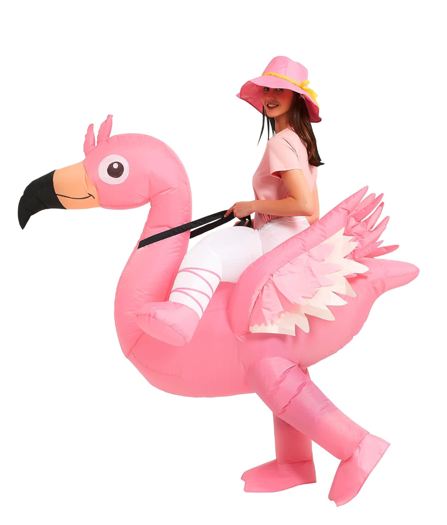 One Casa Inflatable Flamingo Costume Riding On Flamingo Air Blow up Funny Fancy Dress Party Halloween Costume for Adult