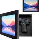 Hidden Gun Storage, Hidden Gun Safe for Pistols with Magnetic, Wooden Picture Frames for Handgun, Hidden Storage Gun Safe Home Furniture, Concealment Furniture Picture Frame Box, Black