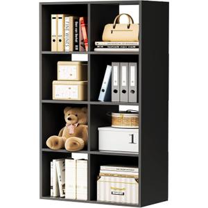 COMHOMA 8 Wood Cube Storage Organizer with Open Back and Removable Back Panels, 11In Black Cube Storage Bookshelf, Cubicle Shelf Bookcase for Home Office Bedroom Living Room, Vertical or Horizontal