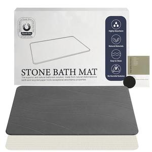 Robinuspc Stone Bath Mat, Quick Drying Bath Mat for Bathroom, Diatomaceous Earth Mat, Quick Dry Shower Mat, Fast Absorbent, Elegant Design, Easy to Clean - Grey 23.6×15.35