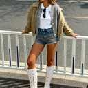 QIV White Studded Knee High Boots Women Pointed Toe Kitten Heel Mid Wide Calf Boots with Zipper Size 8.5