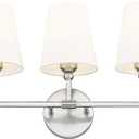 Bathroom Light Fixtures, 5 Light Brushed Nickel Vanity Lights with Flared White Fabric Shade, 35 Inch Wall Sconce, Modern Sconces Wall Lighting for Hallway Bedroom, VL837-BN-5