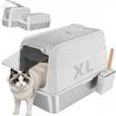 Stainless Steel Litter Box - XL Extra Large Cat Litter Box with Lid, Enclosed Metal Litter Pan with High Sided Enclosure & Scoop, Anti Leakage, Easy to Clean, Odor Control (White)