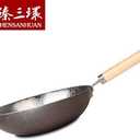 ZhenSanHuan Chinese Hand Hammered Iron Pow Woks and Stir Fry Pans Wooden Handle Round Bottom (30CM, Silver-Not Seasoned)