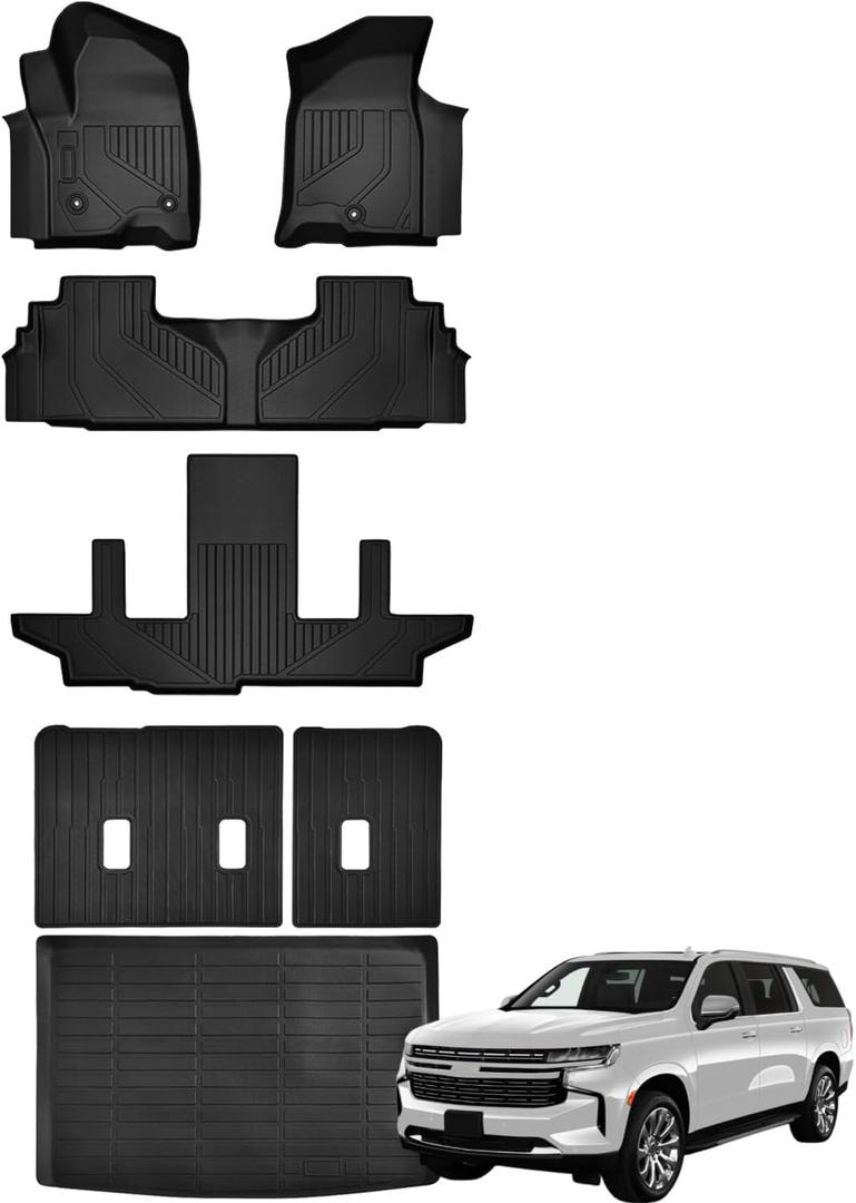Floor Mats Cargo Liner Backrest Mat Fits for Chevrolet Suburban 7 Seat/GMC Yukon XL 2021-2024 2025 Cargo Mat Liner All Weather TPE Protector Back Seat Cover Accessories