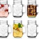 Glaver's Set of 10 Ice Cold 16 Oz. Mason Drinking Glasses With Handles. Quality Refreshing Ice Cold Embossed Logo Jars for Beverages, Cocktails, Shakes, Smoothies, Sodas, Juice.