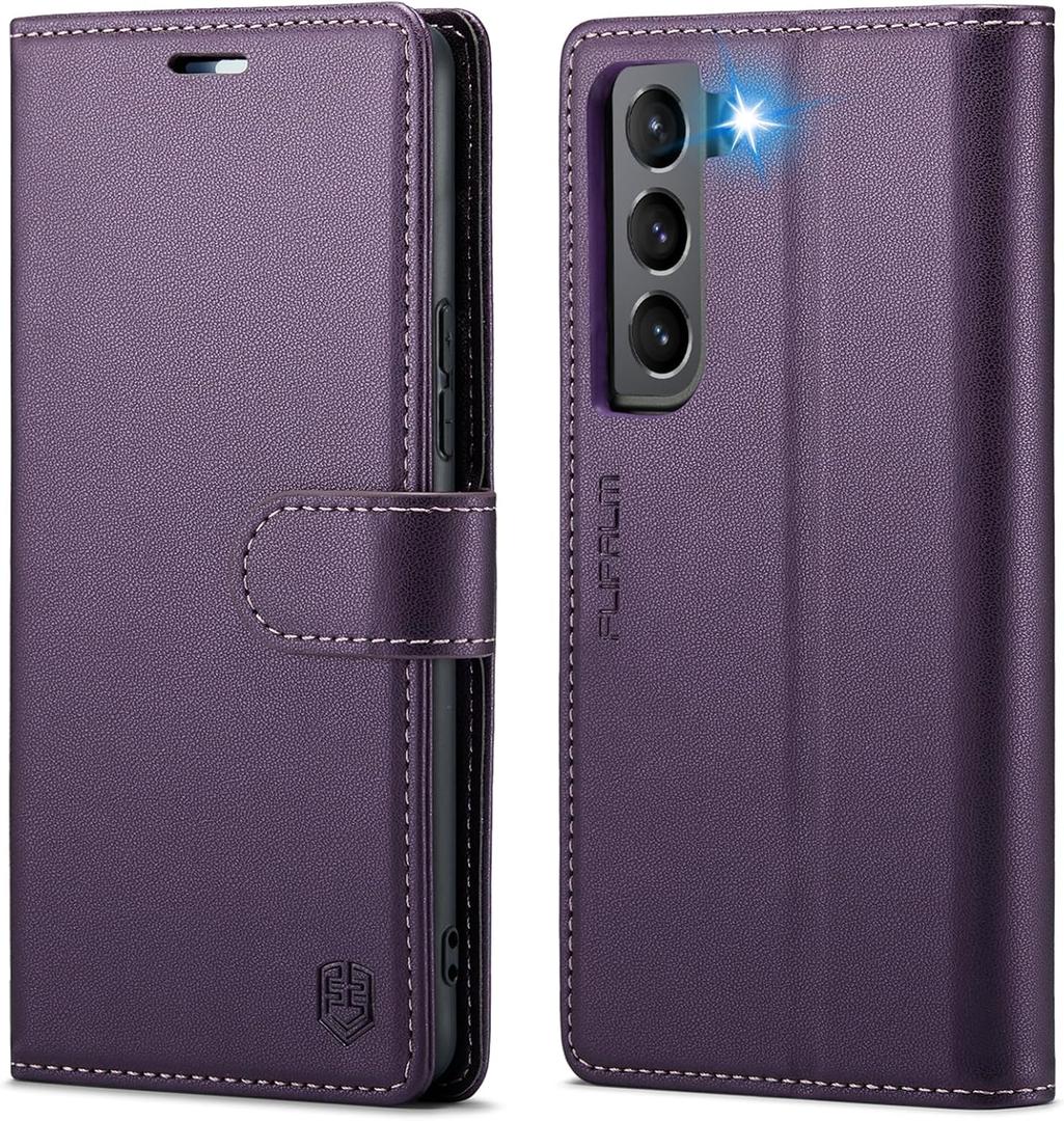 FLIPALM Wallet Case for Samsung Galaxy S21, RFID Blocking Credit Card Holder, PU Leather Folio Flip Kickstand Protective Shockproof Cover for Galaxy S21 (Purple)