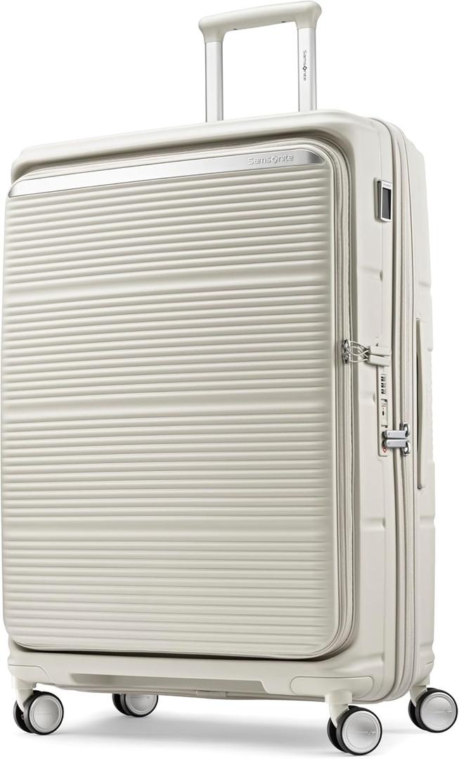 Samsonite Paralux Large Checked Luggage - Innovative Design - Quick Access Front Pocket - Dual Suspension Wheel Technology - TSA Lock - Expandable - Includes Removable Packing Cubes - Stone Grey