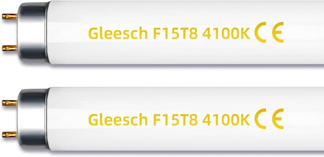 F15T8/CW 15W 18" T8 Fluorescent Linear Tube Bulb 1.5 Feet Cool White Light 4100K G13 Base 2 Pack