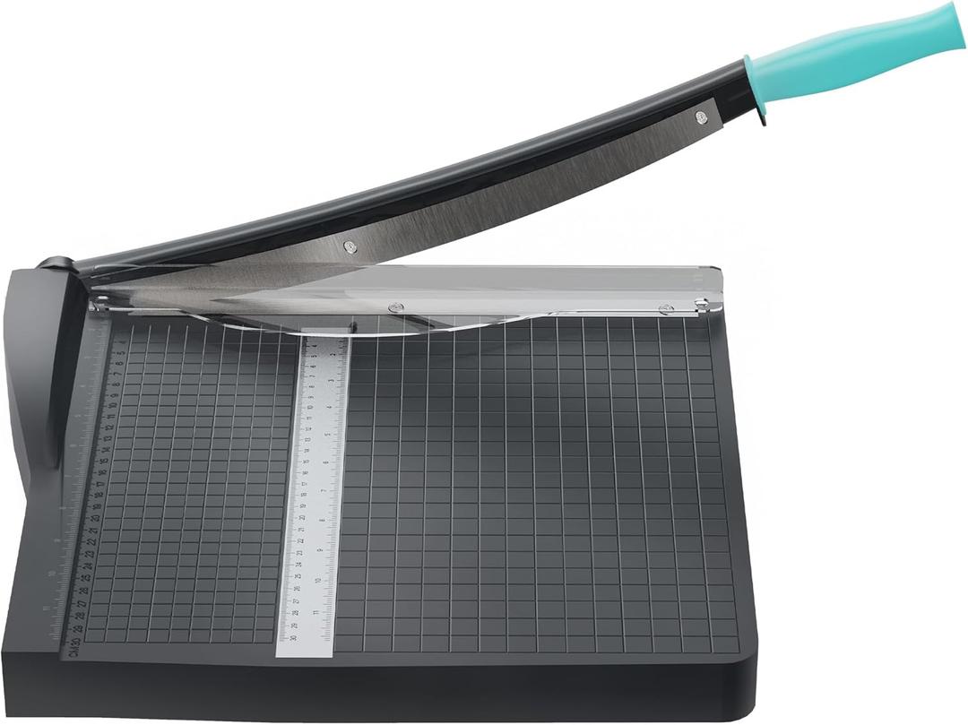 Papercutter 12" Cut Length Guillotine Paper Cutter, Heavy Duty Paper Trimmer with Safety Guard and Blade Lock, Large Paper Cutting Board for Cardstock, Photos, Office, Classroom, Studio