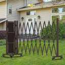 TSAYAWA Retractable Fence Outdoor, 213" Wide Expandable Driveway Gate for Dogs, Aluminum Portable Safety Gates for Backyard, Garage, 18 Feet Temporary Fences with Casters, Rotatable, Brown