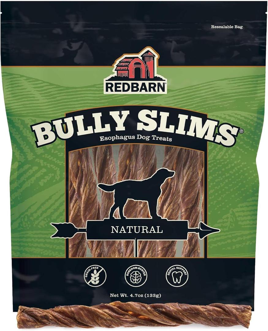 Redbarn Bully Slims Esophagus Dog Treats  4.7 oz Bag  Single Protein Made with Natural Beef Esophagus, Slow-Roasted for Maximum Flavor  No Rawhide, Highly Digestible Chew, Gluten-Free (4.7 Ounce (Pack of 1))