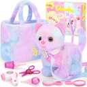 Plush Interactive Cat Toys for Kids with Tote Bags, Stuffed Robot Pet Kitten with Leash Walking Meow Pretend Play, Realistic Cute Stuff Fidget Toys for Toddler Stocking Stuffers Birthday Gifts