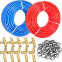 Landhoow 1/2" 2 x 100 Ft Pex-a Pipe/tubing (Total 200 Ft), Blue and Red, with 1/2" 15 Pcs Brass Expansion Fittings and 50 Pcs Pex Expansion Rings for Hot/Cold Water Plumbing