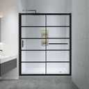 Black Grid Sliding Shower Door 55-60" W x 72" H, Matte Black, Single Sliding Door, Framed, 1/4" (6mm) SGCC Tempered Glass, Reversible Installation