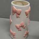 Chunful Embossed Pink Bow Ceramic Vase for Home Decor 7.1 Inch Cute Coquette Gifts for Women Girls Modern Decorative Bouquet Flower White Vases for Living Room Table Decor