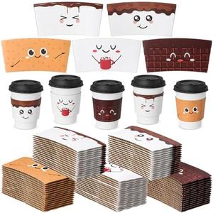 Remerry 125 Pack Disposable Christmas Coffee Cup Paper Sleeves Xmas Santa Holiday Tea Hot Chocolate Cocoa Sleeves for 12oz 16oz Cups (Chocolate)