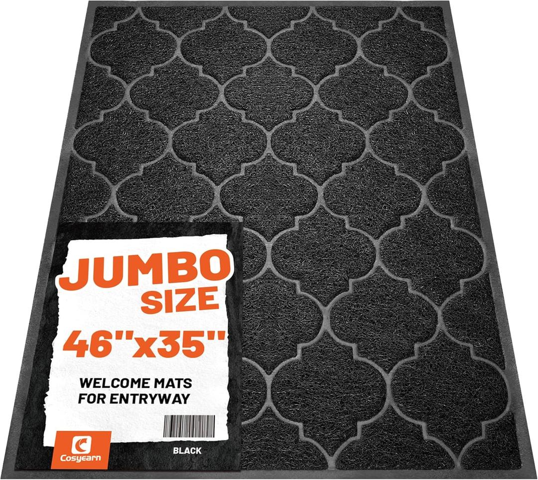 Cosyearn Door Mat, Front Door Mat, 46x35, Welcome Mats for Entryway,Garage,High Traffic Areas, Jumbo Size, Doormat Entrance, Waterproof Mat, Easy Clean, Outdoor Indoor Floor Mat,Non Slip (Black) (2'11" x 3'10" (Rectangular))