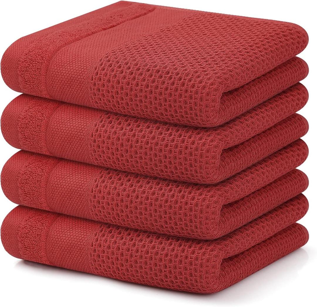 Homaxy 100% Cotton Waffle Weave Kitchen Towels, 13 x 28 Inches Super Absorbent and Machine Washable Dish Towels for Drying Dishes, 4-Packs, Red