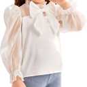WDIRARA Girl's Bow Front Cute Long Sleeve Blouse Mock Neck Shirt Ruffle Mesh Casual Top Tee White 6 Years