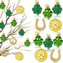St. Patricks Day Decorations Shamrock Ornaments - 48pcs Shamrock Clover Gold Coins Horseshoe Tree Ornaments for Spring Lucky Irish Day St Patrick's Day Home Table Tree Party Hanging Decorations